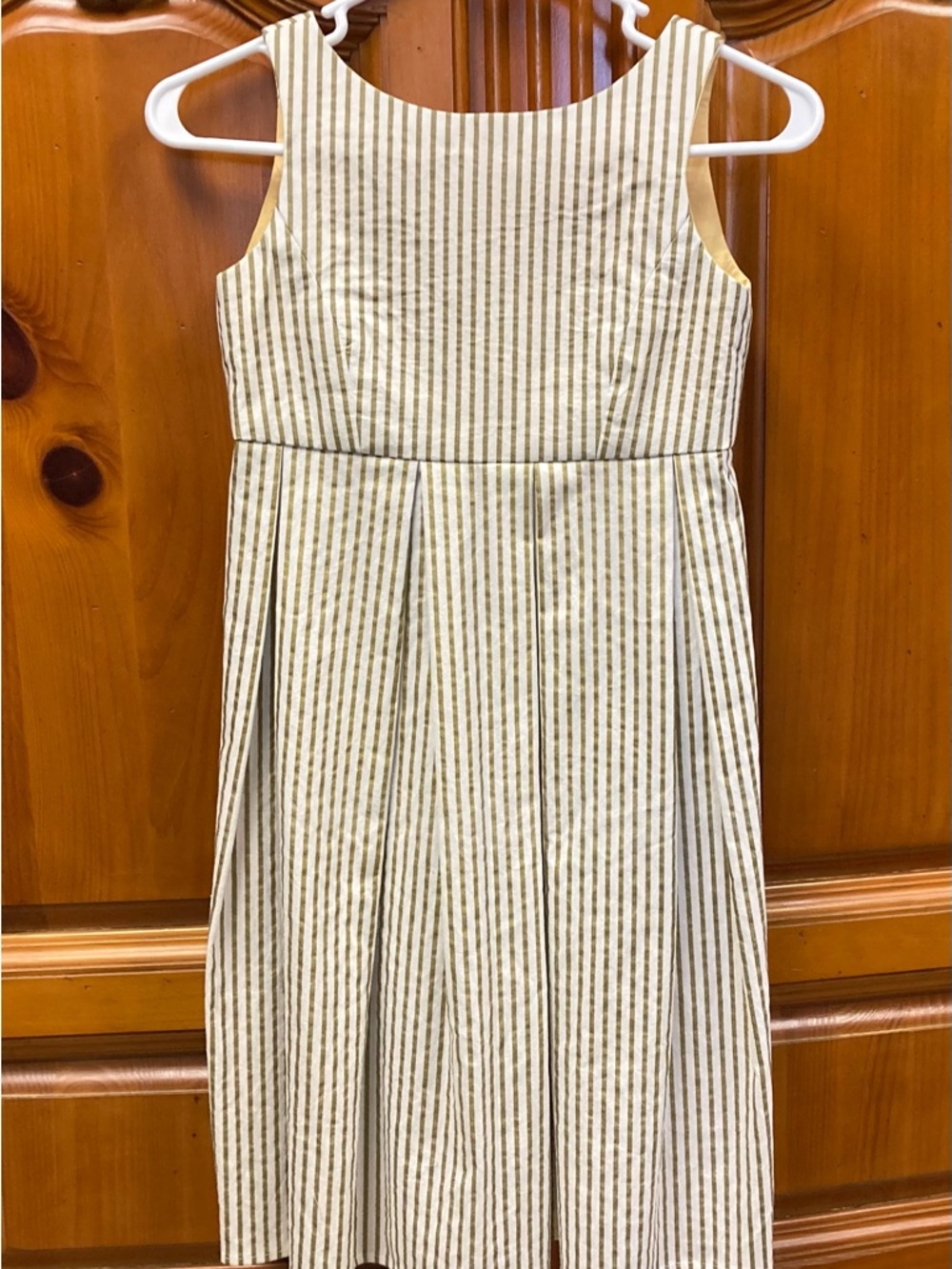 Hollyhock Clothing Company Cotton Dress White Gold Stripe Lined Sleeveless Girls